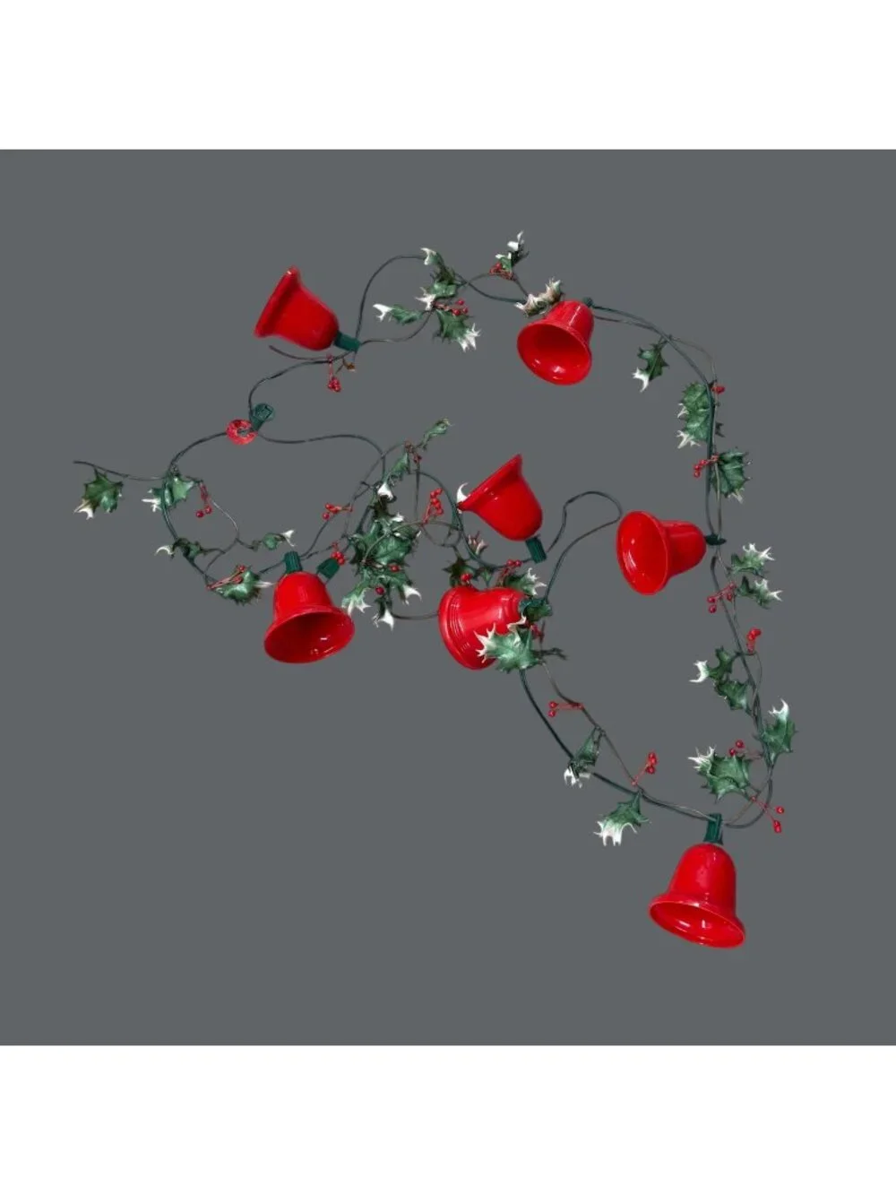 Vintage Red Christmas Bell String Lights Plastic Holly Hong Kong Decoration